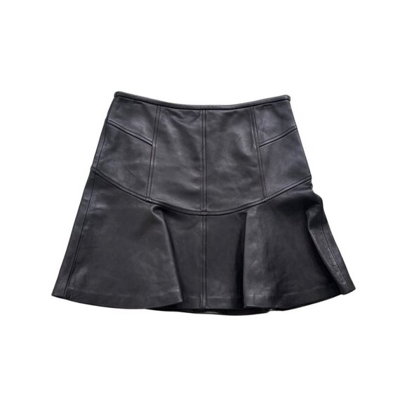 Diane von Furstenberg Black Leather Mini Skirt Size 10 / JESUN